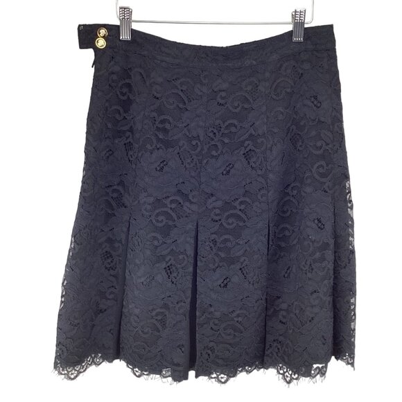 Tory Burch Black Lace A-Line Skirt Size 6 With Pleats & Double‎ Buttons - Picture 1 of 7